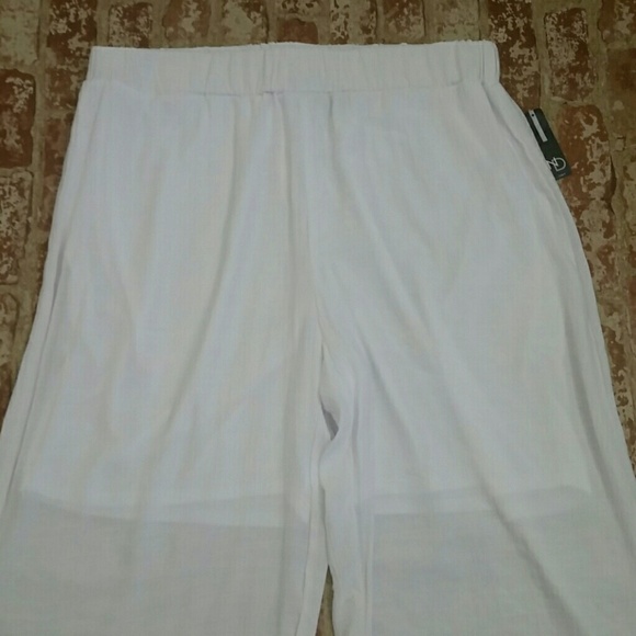 Pants Wide Leg Palazzo White Pull on High rise Lightweight Beachy NEW - Picture 5 of 6